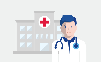 Arzt vor einem Krankenhaus 