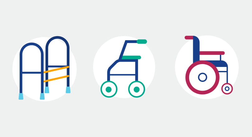 Rollstuhl, Gehhilfe - symbolisch für Hilfsmittel