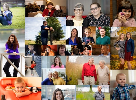 Fotocollage von Patienten und Patientinnen mit seltenen Erkrankungen 